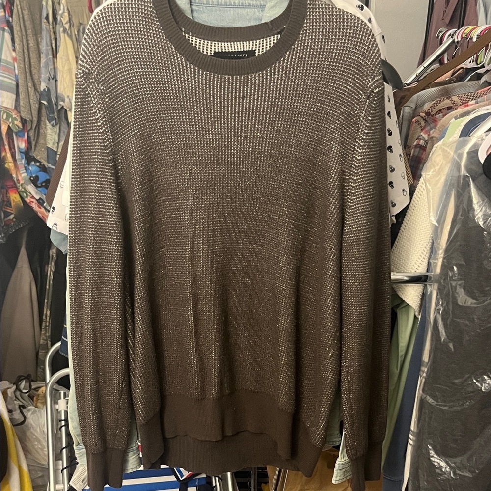 All Saints “Natan” Chocolate Knit Pullover Crewneck Sweater